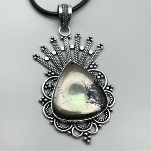 New Apache Pyrite Silver Overlay Pendant Necklace w Cord